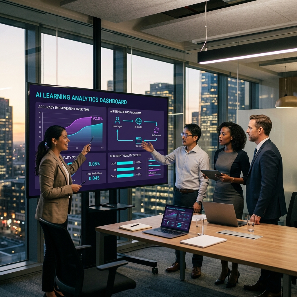 Equipo revisando analíticas de aprendizaje de IA