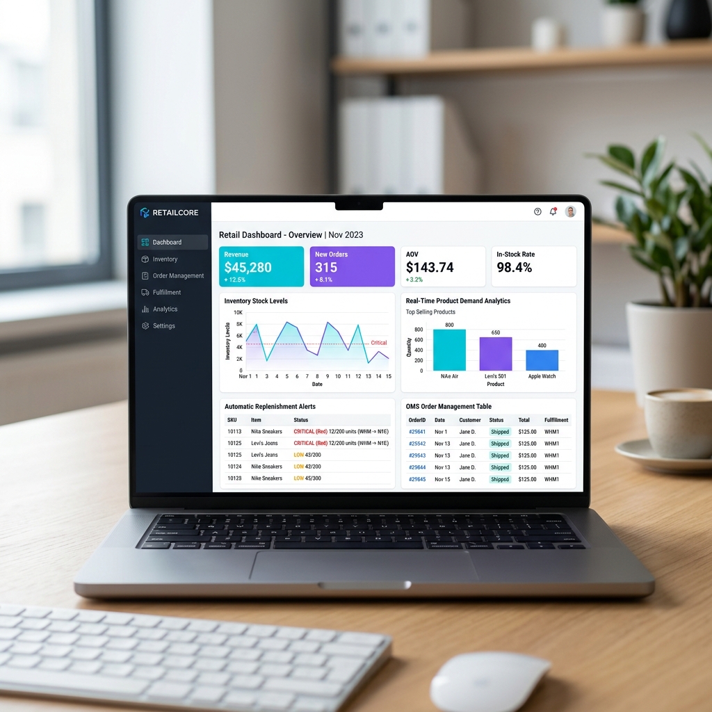 Tramia Dashboard — sistema de gestión retail en laptop